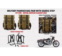 Per Royal Enfield Classic 650 "Desert Storm Pannier Bag Pair With Saddle Stay"