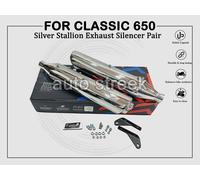 Per Royal Enfield Classic 650 Silenziatore Doppio Silver Stallion, Lucido