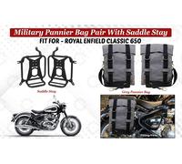 Per Royal Enfield "Coppia borse militari classiche 650 grigie con supporto se...
