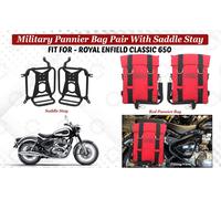 Per Royal Enfield "Coppia borse militari classiche 650 rosse con supporto sella"