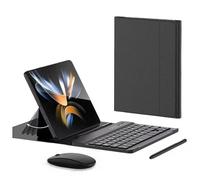 Per Samsung Galaxy Z Fold 4/Fold 3, tastiera wireless pieghevole Custodia in pelle, telefono pieghevole supporto creativo, con Bluetooth Mouse+stylus Set (nero)