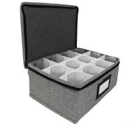 per scatola Portabicchieri Whiskey 12 Scomparti in Tessuto Oxford - Organizer Pieghevole per Calici da Vino e Cristallo con Etichetta - 30.5x23x13.5cm
