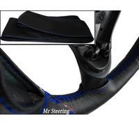 Per Skoda Fabia MK2 Nero Vera pelle Italiana Copertura Del Volante Blu Punto