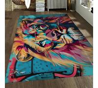 per soggiorno Tappeto lavabile Neon Lion Graffitie Soft Antislip Carpet Pavimenti interni sottili antimacchia camera da letto Sala pranzo Fattoria Nursery Home Office Multicolore 160x230cm