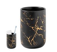 per spazzolino con motivo in marmo - Organizer naturale | Contenitore in materiale ceramico per pennelli da trucco o dentifricio da bagno, accessorio da scrivania di lusso, bianco grigio oro 1 p