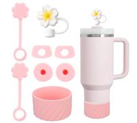 Per Stanley Cup, set di accessori contiene 6 tappi in silicone a prova di perdite, 2 coperchi in paglia, 1 custodia in silicone per Stanley Cup da 1,2 l e 850 ml, coppe non incluse,(A)