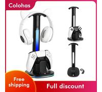 Per stazione di ricarica del controller PS5 e supporto per auricolari Maniglia di gioco Base per caricabatterie Supporto per display per cuffie con luce RGB per Sony PS5