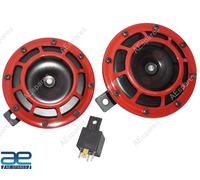 Per Suzuki Clacson Set Doppio Tono Hella 12V Rosso Griglia + Relè Samurai Sj