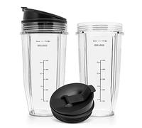 Per Tazze di Ricambio Frullatore 24 oz 2 Confezioni con Coperchi a Tenuta Sip N per lama Estrattore Nutri Ninja Pro 7 Alette per Ninja Auto iQ Ninja BL642(1200w)Ninja BL480D(1000w)Ninja BL480(1000w)