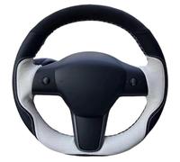 Per Tesla Per Model 3 Per Model Y Guscio Protettivo In Vera Pelle Cucito A Mano, Coprivolante Antiscivolo Coprivolante(White Thread)