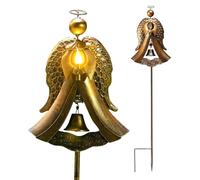 per tombe: luce solare a LED con d'angelo, decorazione esterna in metallo bronzo, design a campana, lampada commemorativa resistente alle intemperie | per Cimitero Paisa