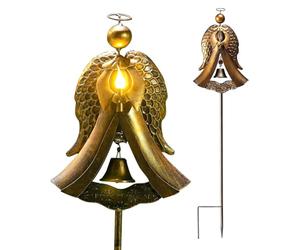per tombe: luce solare a LED con d'angelo, decorazione esterna in metallo bronzo, design a campana, lampada commemorativa resistente alle intemperie | per Cimitero Paisa