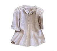 per top Donna Estivo Lino Traspirante per Vacanza per top Donna | Tessuto misto lino e cotone, traspirante, ideale per estate, taglio sciolto, colore solido(Khaki XXXL)
