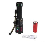 per torcia LED 30W Ricaricabile USB-C per zoom 600m Impermeabile | 30W per raggio , per zoom regolabile, ricarica USB-C, 5 modalità luce, corpo alluminio nero(26650 Battery)