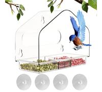 per uccelli con finestra acrilica trasparente con ventose forti | Casa per uccelli senza trapani per la visualizzazione all'aperto | Trasparente a prova di scoiattolo con vassoio