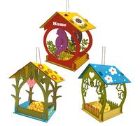 per uccelli in legno - Legno da 8 pollici | Stazione di alimentazione per uccelli con disegno dipinto a mano | Casa decorativa per uccelli | Stazione naturale impermeabile per decorazione