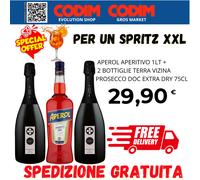 PER UN SPIRITZ XXL Aperol 1lt+2 Bt Terra Vizina Prosecco DOC Extra Dry 75cl