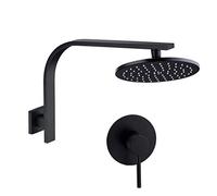 per Vasca in Ottone Solido Black Bagno Acc Collo Allevamento Braccio da con Pioggia Rotonda Mixer Un Modo, Set Doccia di Lusso a Parete, 10 Pollici