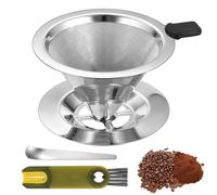 Per versare sopra il caffè, in acciaio inox senza carta, filtro per caffè a goccia tazze, portatile riutilizzabile in rete cono gocciolatore per caffè versato sopra macchine da caffè, con pennello e
