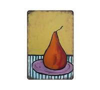 Pera su piatto dipinto su tela pannello dipinto frutta morta arte cucina metallo latta segno targa poster cultura vintage decorazione da parete in alluminio giardino ristorante soggiorno camera da l