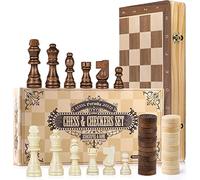 Peradix 2 in 1 Scacchiera in Legno, Scacchiera Magnetica, Dama e Scacchi Pieghevole Legno 38 X 38 CM con Magnetici da Viaggio per Adulti e Bambini, Professionale