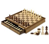 Peradix Scacchi Dame Game 2 in 1 - Scacchiera magnetica in legno di noce, 38 x 38 cm, con cassetto