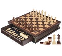 Peradix Scacchiera magnetica da 38,1 cm, con cassetti, in legno, per adulti | Set di scacchi e dama | 2 regine extra | forte magnete | fondo antiscivolo | Hardware vintage | Scacchi da torneo di alta