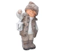 PERAGA GARDEN Bambino in Resina con Lanterna Beige Porta T-Light 30X21H51CM ADDOBBI Natale