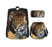 perangg Set da 3 pezzi con stampa di giaguaro, zaino, borsa per il pranzo, astuccio, carino robusto per college e viaggi