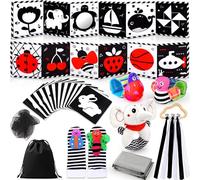 Perbabe Giochi Neonato, 31 PCS Libro Sensoriale Bianco e Nero Neonati 0-12 Mesi Giochi Montessori con Nero Rosso Libri Neonati, Sonaglio Neonato, Tummy Time Neonato per Il Regalo del Bambino