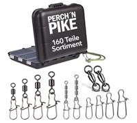 PERCH`N PIKE Scatola per accessori da pesca con mulinello, tripla girella, Snaps e cuscinetti a sfera, set per pesca spinning e pesca su luccio, lucioperca e trota (set 1, 160 pezzi)