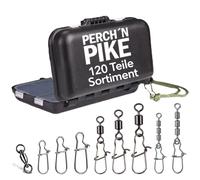 PERCH`N PIKE Scatola per accessori da pesca con mulinello, tripla girella, Snaps e cuscinetti a sfera, set per pesca spinning e pesca su luccio, lucioperca e trota (set 2, 120 pezzi)