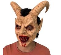 Perchten Maske,Halloween Maske,Scary Red Demon Maschera con corna, maschera realistica in lattice, per adulti, uomo, viso e collo, maschera spaventosa, costume per Halloween, cosplay