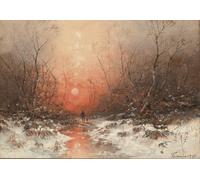 Percorso poster invernale con arte da parete al tramonto cremisi -...