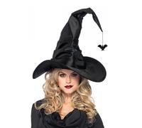 Perechges Halloween Cappello Strega Donna con Pipistrello, Nero Cappello Halloween a Tesa Larga e Punta Cappelli Strega per Donne Cosplay Festa in Maschera Accessori strega