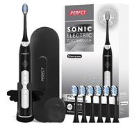 PERECT Spazzolino elettrico per adulti, ricaricabile Sonic Spazzolino elettrico con 6 testine di ricambio, 1 carica per 30 giorni, 5 modalità, 3 intensità, timer intelligente, nero