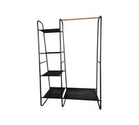 Perel Appendiabiti in metallo con barra e 5 ripiani, con porta scarpe, armadio aperto per camera ingresso lavanderia, nero, 100 x 40 x 150 cm