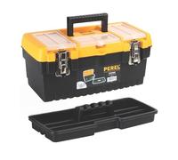 Perel cassetta degli attrezzi 16,2L con vaschetta estraibile e 3 organizer nel coperchio, toolbox in plastica con chiusure metalliche e maniglia pieghevole, valigetta portautensili 41,3 x 21,2 x 18,6