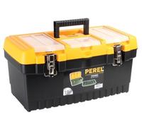 Perel Cassetta degli attrezzi, polipropilene, con vassoio rimovibile, 3 organizer nel coperchio, maniglia pieghevole e chiusura in metallo, nero/giallo, 486 x 267 x 242 mm