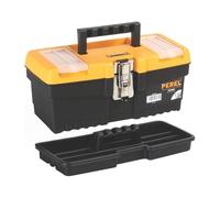 Perel Cassetta degli attrezzi, polipropilene, con vassoio rimovibile, 2 organizer nel coperchio, maniglia pieghevole e chiusura in metallo, nero/giallo, 320 x 155 x 139 mm