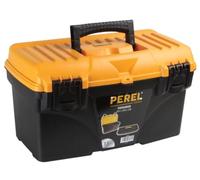Perel Cassetta degli attrezzi, polipropilene, con vassoio rimovibile, maniglia pieghevole e chiusure in plastica, nero/giallo, 432 x 250 x 238 mm