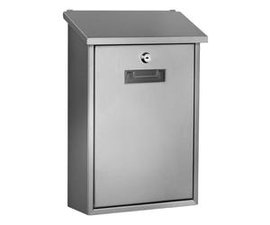Perel cassetta postale Berlin da esterno grigio argento da muro con targhetta e serratura, cassetta in acciaio inox con 2 chiavi e accessori di montaggio, resistente alle intemperie, montaggio a muro