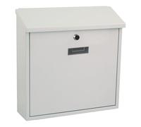 Perel Cassetta postale da muro Monaco per esterno bianca con targhetta nome e serratura, cassetta in metallo con 2 chiavi e accessori di montaggio, design moderno per casa e ufficio