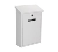 Perel cassetta postale rio da esterno bianca per montaggio a muro o su palo con targhetta e serratura, cassetta postale in metallo con 2 chiavi e accessori di montaggio, fessura compatta, per casa e