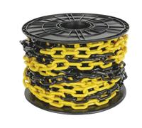 Perel Catena barriera giallo nero 25 m su rotolo, catena di sicurezza in plastica per interni ed esterni, catena di marcatura per cantiere, zona di parcheggio, magazzino, terreno o evento