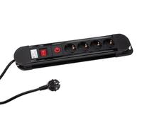 Perel Ciabatta elettrica con interruttore e protezione da sovratensione, 4 prese tipo F (Schuko), cavo 1.5 m H05VV-F 3G1.5, 3500 W, nera, IP20, con kit di montaggio