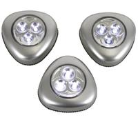 Perel Lampade LED autoadesive, set da 3, con pulsante di accensione/spegnimento facile, 3 batterie alcaline, 3 LED per lampada, wireless, posizionamento flessibile nell'armadio, nello spogliatoio, nel