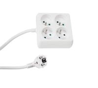 Perel Multipresa, 4 prese tipo E con protezione bambini, cavo H05VV-F 3G1.5 da 1,5 m, 3680 W, prolunga compatta per interni, bianco, IP20, 16 A, 230 V