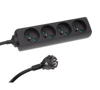 Perel Multipresa con 4 prese tipo E con protezione bambini, cavo H05VV-F 3G1.5 da 5 m, 3680 W, prolunga compatta per uso interno, nera, IP20, 16 A, 230 V