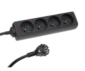 Perel Multipresa con 4 prese tipo E con protezione bambini, cavo H05VV-F 3G1.5 da 5 m, 3680 W, prolunga compatta per uso interno, nera, IP20, 16 A, 230 V